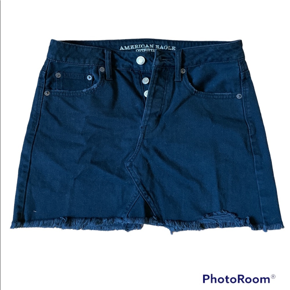 AEO Black Denim Buttonfly Mini Skirt - Size 4